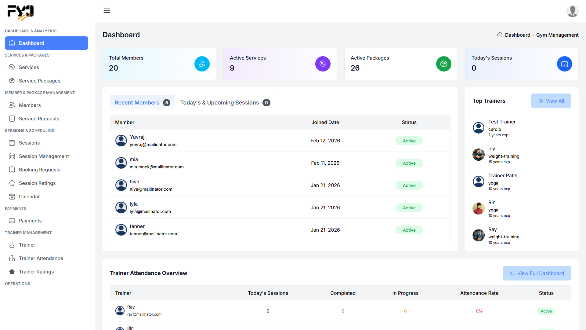Gym Management Dashboard — Interactive Web Application