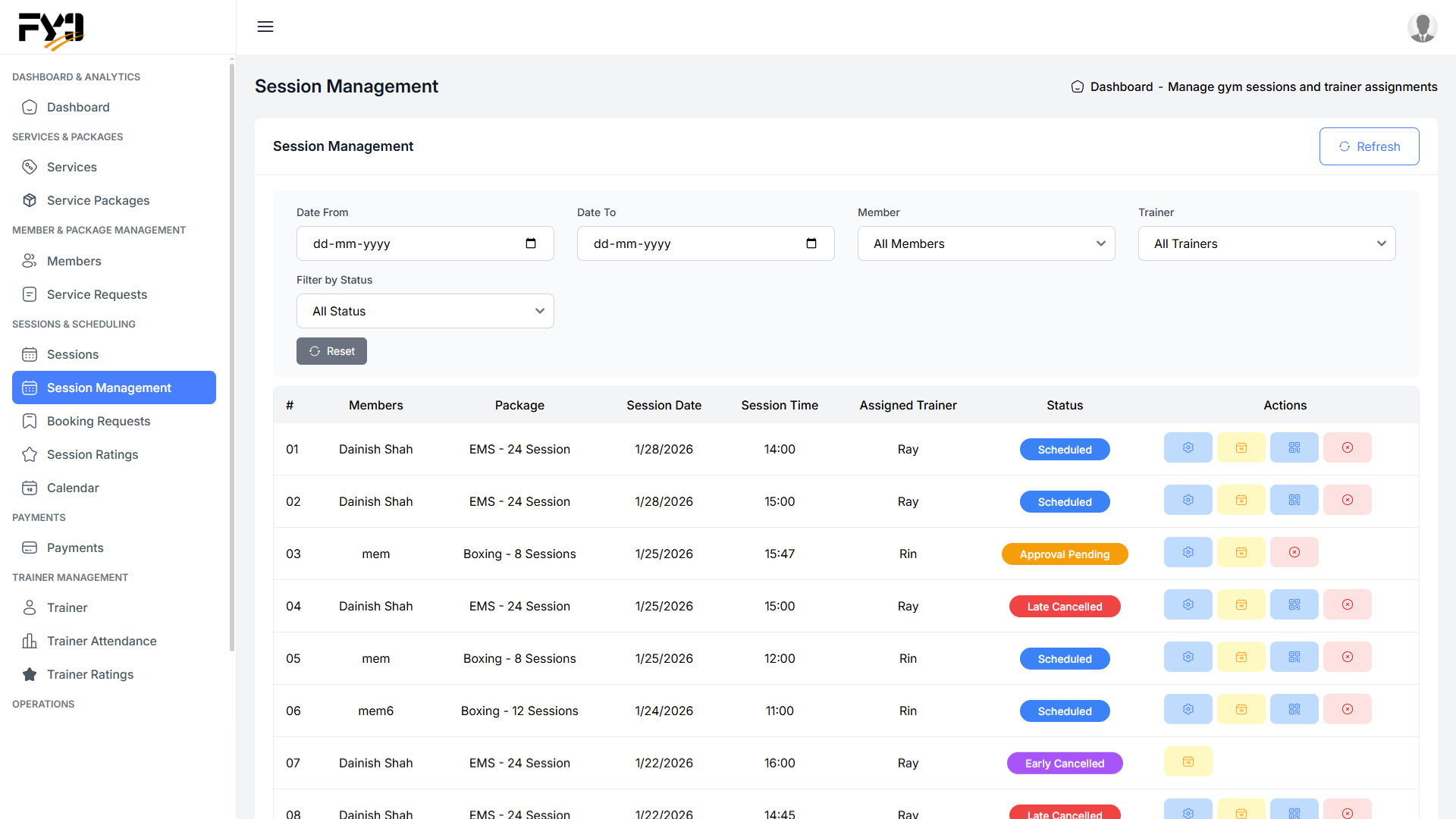 Gym Management Dashboard — Interactive Web Application