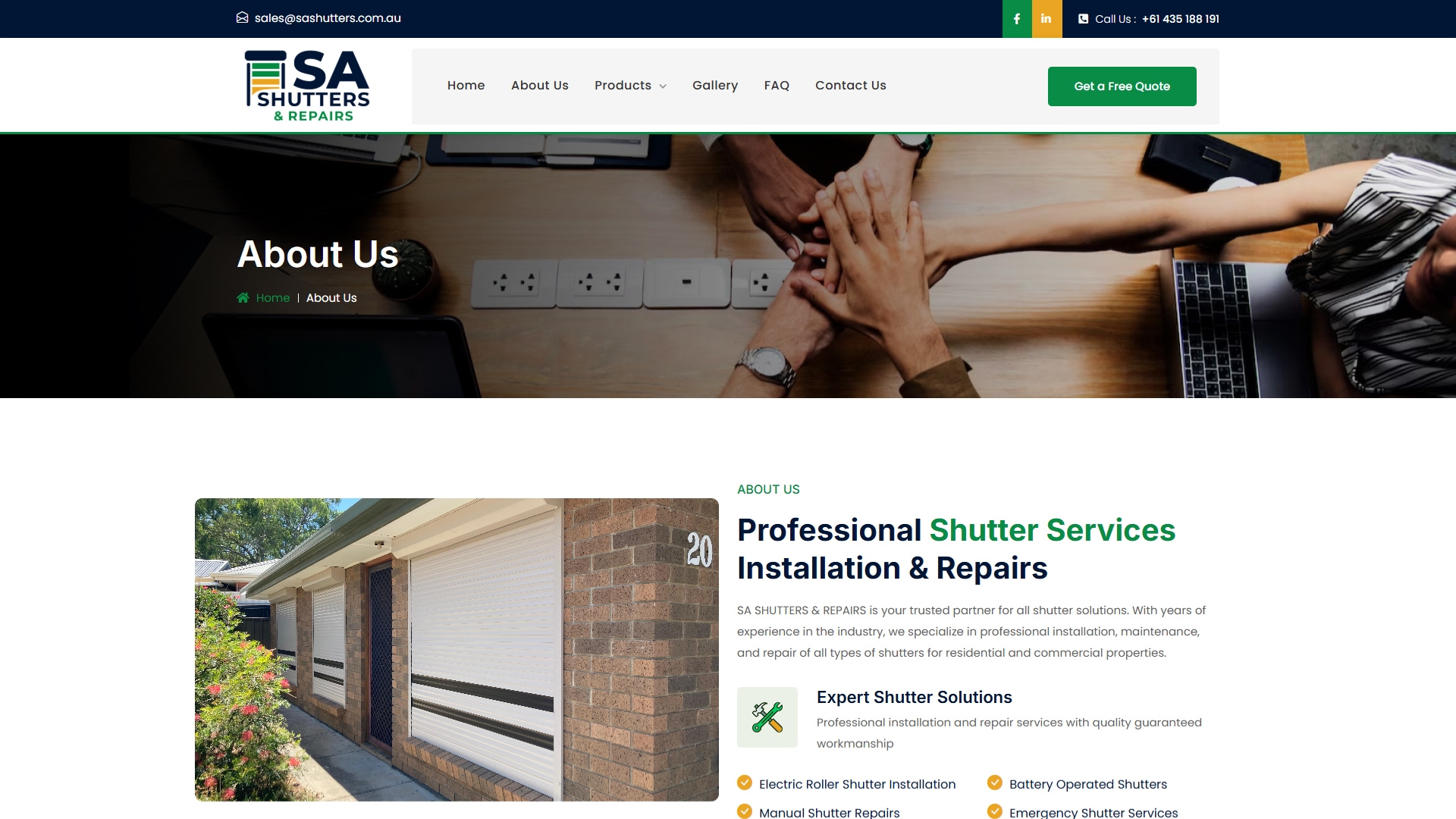 SA Shutters & Repairs Website