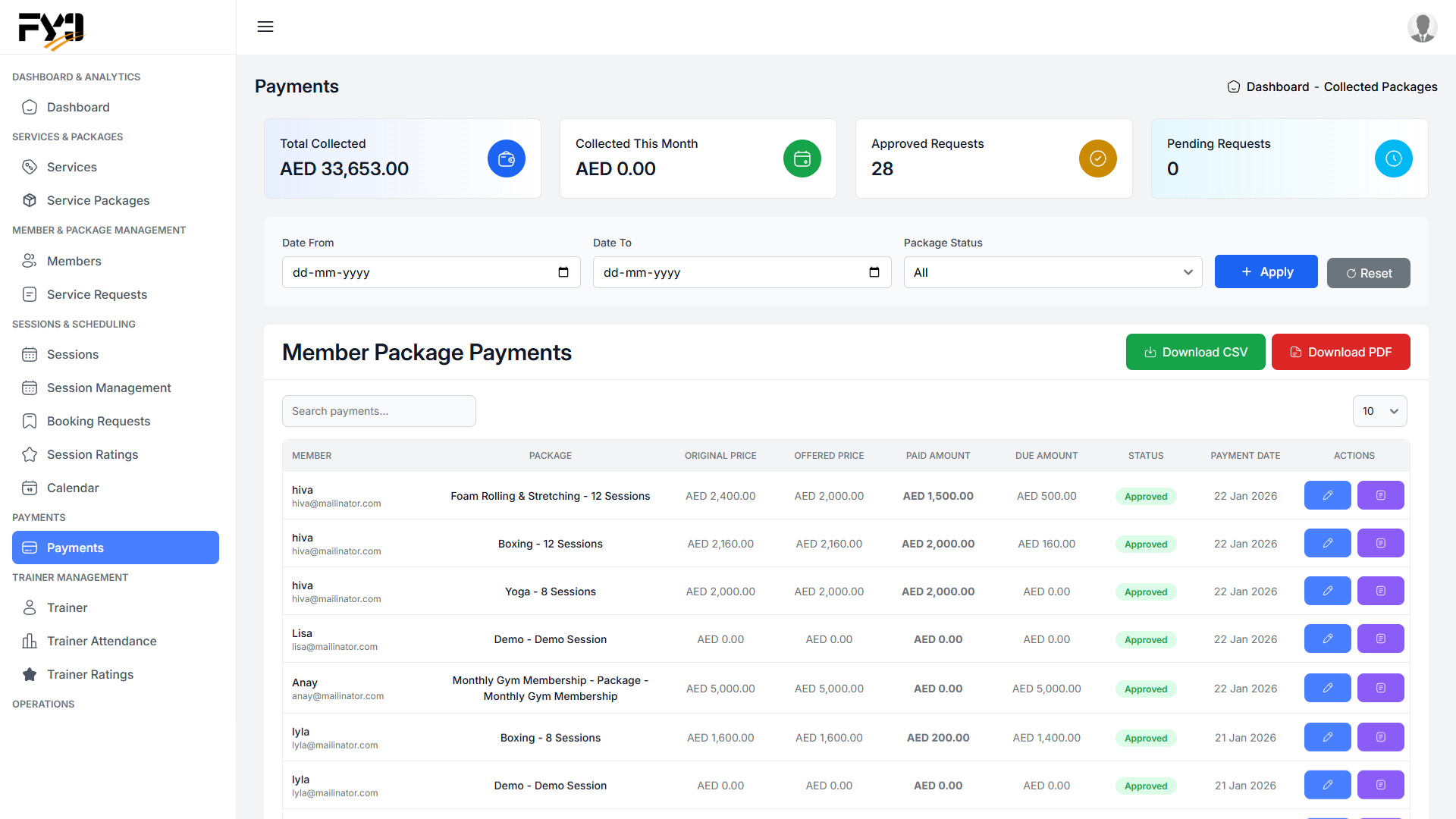 Gym Management Dashboard — Interactive Web Application